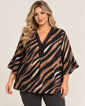Picture of ZEBRA PRINT BLOUSE V NECK WITH LACE. STYLISH AND COMFY
